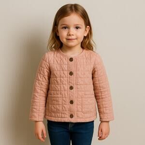 Jessica Simpson Quilted Button Front Jacket Girls Size 6 Pink Lightweight Coat